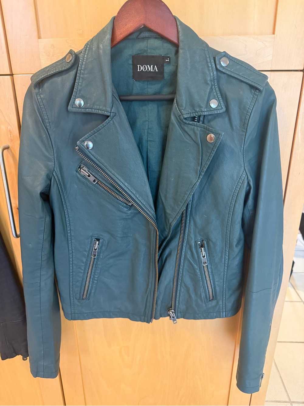 Doma Green Leather Moto Jacket - Women's